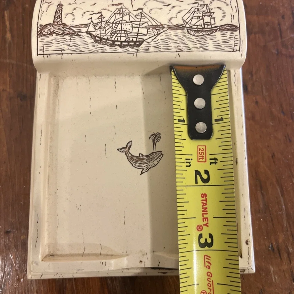 Vtg Sea Sail Boat Lighthouse Sperm Whale Faux Scrimshaw Notepad Holder Post-it